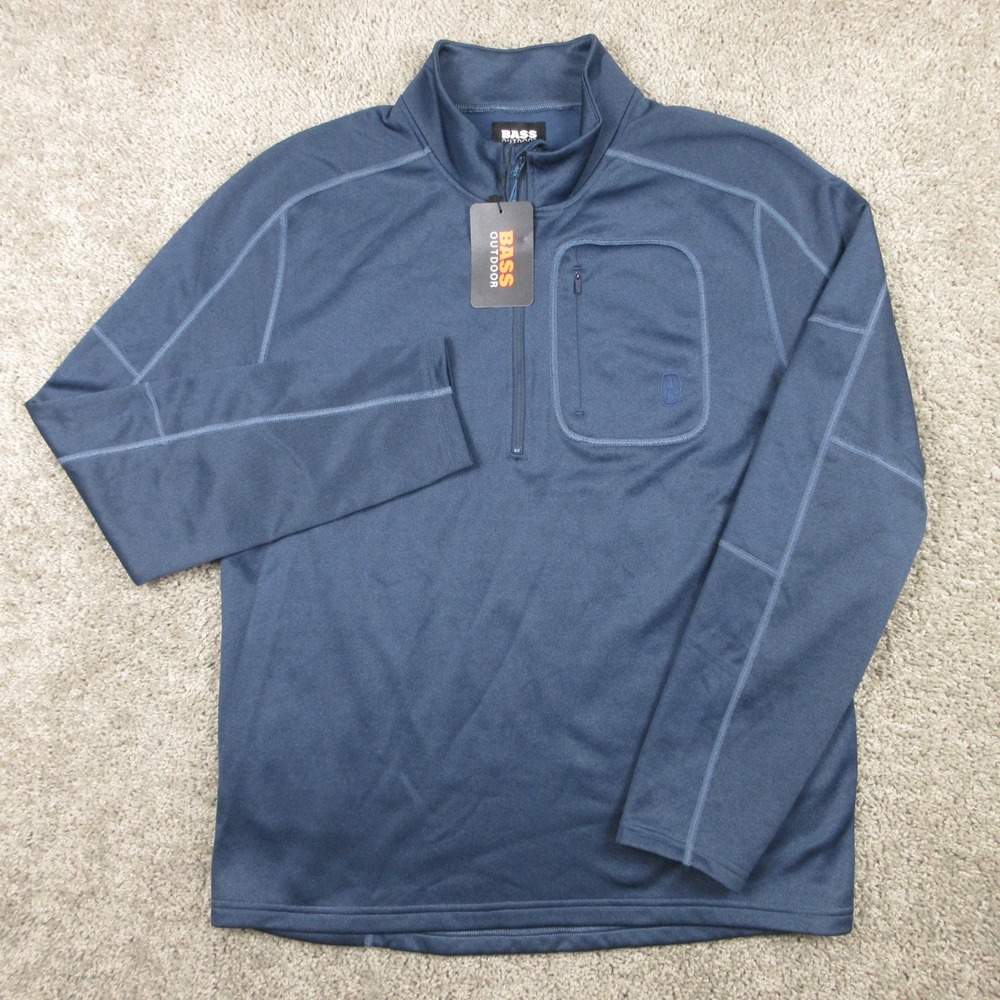 Bass Outdoor Sweater Mens Large Blue Performance Hike Fishing Q Zip Lightweight